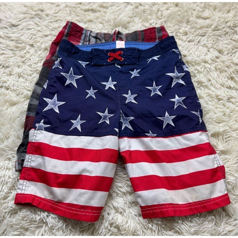 2 piece Boys Size 12-14 American Flag, Red, White and Blue shorts. Swim shorts a